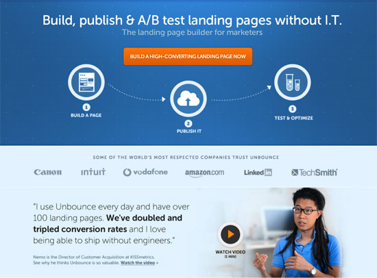 nội dung landing page  của Unbounce